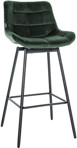 CLP Tabouret De Bar Pivotant Weston I Pivotant À 90 degrés avec Réglage I Siège Rembourré avec Motif Matelassé, Couleur:Vert foncé, Matériel:Velours