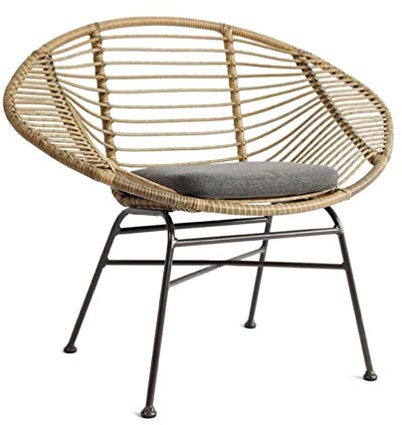 2-teiliges Korbgeflecht-Set für den Balkon, Stuhl, Tisch und Stuhl, lässige Kombination, Garten, Terrasse, Bistro, stilvoller Barstuhl aus Eisen mit Kissen (Natur)