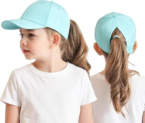 HERUAI Kinder Baseballkappe mit Pferdeschwanz für Mädchen Jungen Golf Visor Hut Basecap Sonnenblende Hut UV-Schutz Schirmmütze Sommermütze Junior Sommerhut Tennis Kappe Sonnenhut Visier UPF 50+