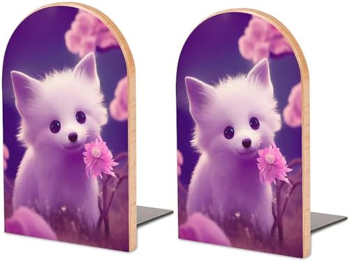 Serre-livres en bois robuste et antidérapant pour livres et CD Motif renard souriant