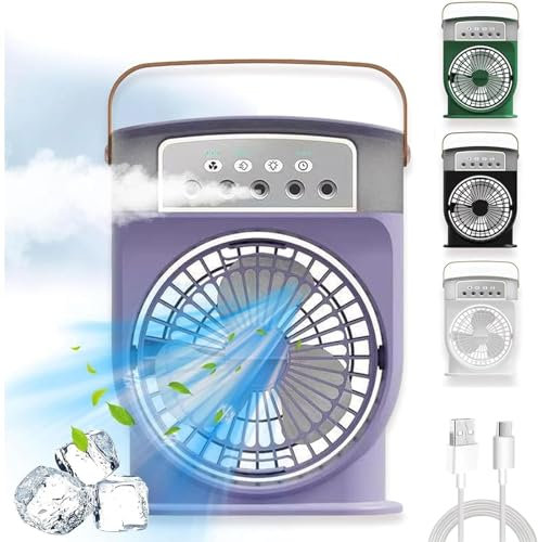 EHOTER Mini Climatiseur Climatiseur Portable Silencieux Ventilateur Brumisateur Eau Climatisation Rechargeable avec Minuterie Mini Ventilateur Humidificateur pour Maison Bureau (Violet)