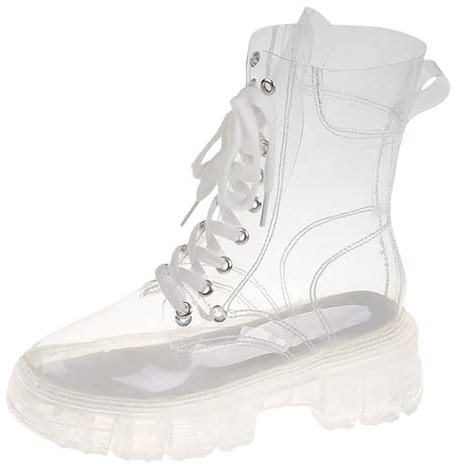 Casual Stiefeletten Stiefel DamenLeder Crystal Bottom Fashion Große Modestiefel Erhöhte Schnürung Transparente Matsutake-Gelee-Kurzstiefel mit dickem Boden Regenstiefeletten Damen (Clear, 41)