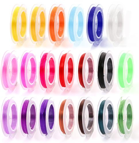 Eiflayn Fili Per Braccialetti,20 Rotoli 10m*0,8mm Colorato Cordino Elastico,Cordoncino Per Braccialetti,Filo Perline Elastico Per Bracciali,Collane, Portachiavi,Decorazioni(20 Colori)