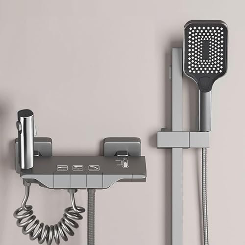 Split Piano Simple Shower Bathroom Roofless Spray Thermostat Digital Shower Set, 3-Position Buttons, Grey, Hot & Cold Models