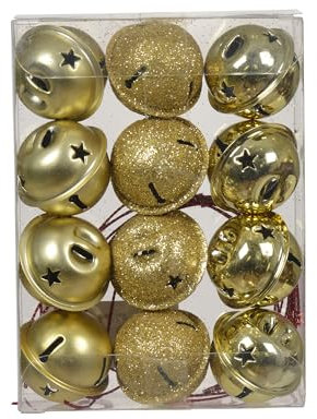 Kaemingk Glöckchen Metall 3cm 12er Set - Weihnachtsglöckchen Baumschmuck Anhänger - Metallglöckchen Weihnachtsanhänger Weihnachtsdeko Christbaumschmuck - Gold