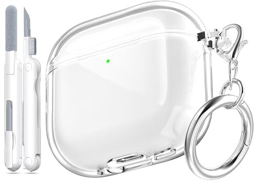 MHYALUDO Custodia compatibile con AirPods 4 generazione 2024, antiurto, morbida TPU anti-ingiallimento, compatibile con AirPods 4 Custodia con kit di pulizia e graziosa fibbia rotonda,Bianco