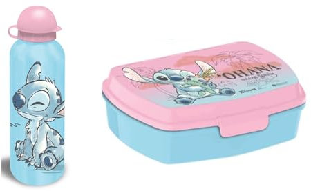 Genérico Set de Fiambrera/Sandwichera Stitch + Botella Aluminio 500 ml - Set para el almuerzo compatible con Disney Stitch (Azul)
