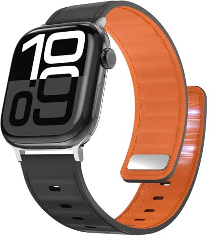 Bouixel Kompatibel mit Apple Watch Armband 49mm 46mm 45mm 44mm 42mm 41mm 40mm 38mm, Magnetische Echtes Lederband Ersatzarmband Herren Damen Bands für iWatch Ultra Series 11 10 9 8 7 6 5 4 3 SE