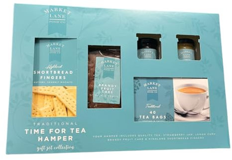Mother's Day Tea Hamper -Afternoon Tea gift set with Shortbread Biscuits, 40 Tea bags, Brandy Fruit cake and Jam Preserve - Gift for Mum, Wife, Granma