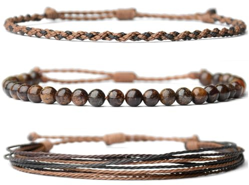 XSDSLS 3 Pièces Bracelet Bracelet Homme Bracelet Œil de Tigre Perles Naturelle Bracelet Perles Naturelle Bracelets en Tressée Corde Superposition Fait main Femmes Hommes