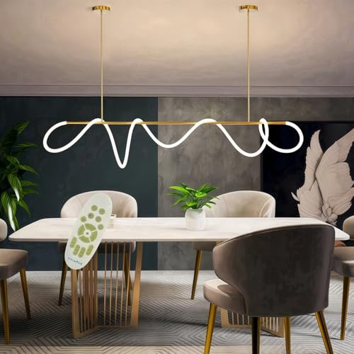 Lamparas Cocina, Lamparas de Comedor Modernas 3000K-6500K Regulable con Control Remoto, 31W Lineal DIY Lampara Colgante Isla Cocina, LED Lámparas de araña (Oro, 150CM)