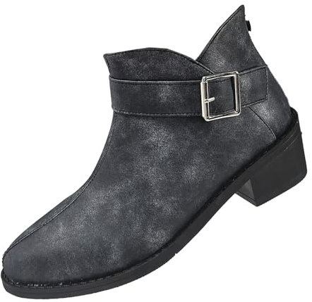 Stivali Donna 2024 Autunno E Inverno Nuovo Commercio Estero Grandi Dimensioni Cintura Fibbia Posteriore Cerniera Moda Comodi Stivali Corti Donna Alti Stivali Tacco Grosso, Grigio, 40 EU