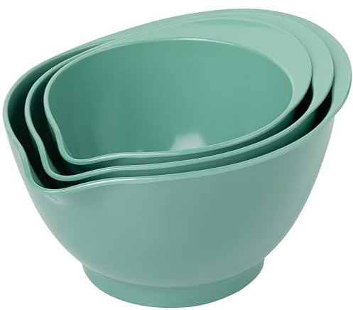 LEHAHA Mixing Bowls with Pour Spout, set of 3, Non-Slip, Nesting and Saving Space Design, Versatile Melamine Bowl with large handle for Prepping, Baking, Cooking, Kitchen Cooking and Baking. Green