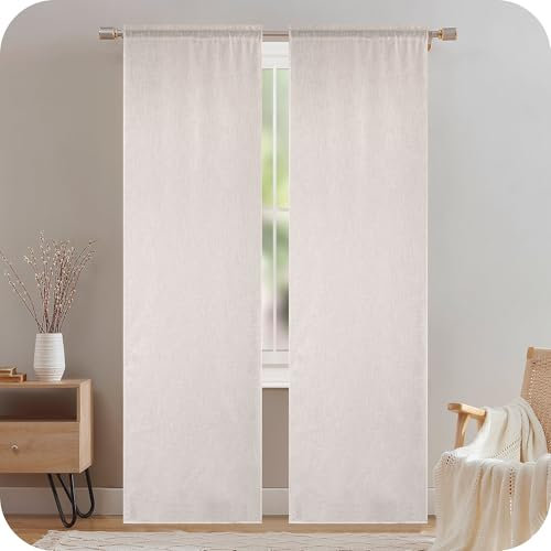 GIRASOLE HOME Coppia Tende Creta Semi Filtranti in Simil Lino Naturale 2 Pannelli da 70x220cm con Tasca