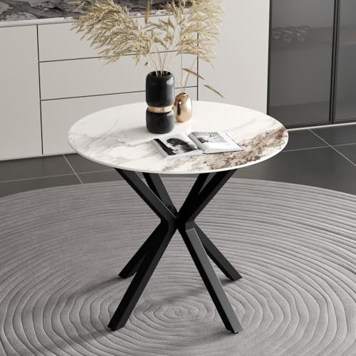 GOLDFAN Esstisch Rund Moderner Küchentisch Runder Esszimmertische mit Metallbeinen für Esszimmer Wohnzimmer Küche, Schwarz, 80 cm