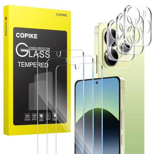 COPIKE Protector Pantalla para Xiaomi Redmi Note 14 4G (No para 5G), 3 x Cristal Templado y 3 x Protector de Lente Cámara, Dureza 9H Resistente a Arañazos sin Burbujas de Aire