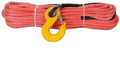 Seilwinde Windenseil, 10 mm x 30 m Seil aus synthetischem Uhmwpe-Windenseil mit Haken for Off-Road-4x4-Fahrzeugwerkzeuge (Orange, Rot, Blau, Grau),für ATV UTV SUV LKW Boot Offroad(Rood)
