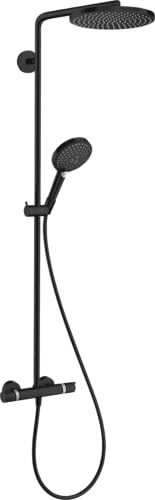 hansgrohe Raindance S - Water-Saving Shower System (EcoSmart) with Thermostat, Rainfall Shower Head (240 mm), Hand Shower, Shower Hose, Shower Rail and Head Shower Round, matt Black, 28823670