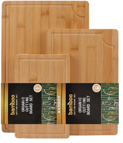 KIMIGO Schneidebrett Holz 3er Set -Tranchierbrett Bambus,Holzbrett Küche,Cutting Board Mit Saftrille, Schneidebrett Set für Fleisch, Gemüse & Brot