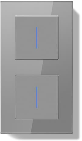 BSEEDLIFE Lichtschalter Unterputz 1 Fach 2 Weg+1 Fach 2 Weg,Doppelt 86 * 157mm Modern Wandschalter mit Glasrahmen, Taste Schalter Einfache Montage,Lichtschalter mit Indikator Grau