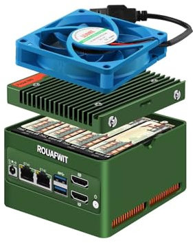 ROUAFWIT 4-Bay NAS Pocket Mini PC X86-P6, N355 (Upgraded N305) Micro Compputer, 2x 2.5GbE i226-v, Dual 4K Display, 2 USB3.2 10Gbps for Firewall Appliance, DDR5 8G RAM 256G SSD