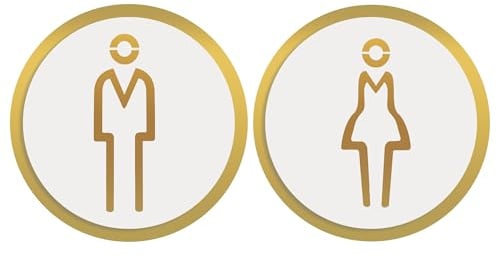 2 Stück Goldenes Rundes WC Schild Selbstklebend, mit Männer Frauen Symbol Toilettenschild, Elegantes Acryl WC Türschild, Modernes WC Schild Selbstklebend für Gäste WC Toilette und Deko WC