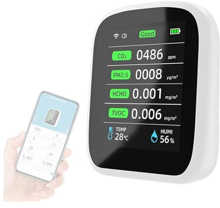Detectores de Gas, Tuya WiFi 8 en 1 Detector de Calidad del Aire PM1.0 PM2.5 PM10 NDIR Sensor de dióxido de Carbono