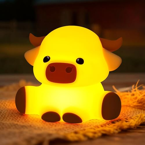 YuanDian Kuh Nachtlicht, Squishy Silikon hochlandrind Lampe. Wiederaufladbar, dimmbar mit Timer, Touch Control Highland Cow Nachtlicht für Heim- und Schreibtischdekor