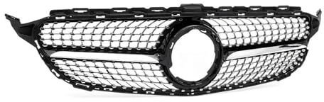 Kühlergrill Kühlergrill Für W205 C-Klasse 2019–2021 C200 C250 C300 C43 AMG Schwarz Silber Oberer Stoßfänger Motorhauben-Gittergrill Front Grille Stoßstange(Black)