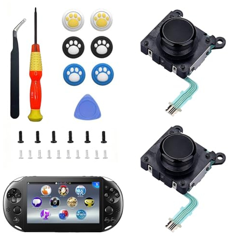 Treayes 2-Pack Joystick Replacement Kit for PlayStation PS Vita 2000 Slim, Upgrade Anti-Drift Analog Thumbstick,Analog Thumb Stick Repair Joystick Repair Tool kit for PS Vita 2000 Slim Console