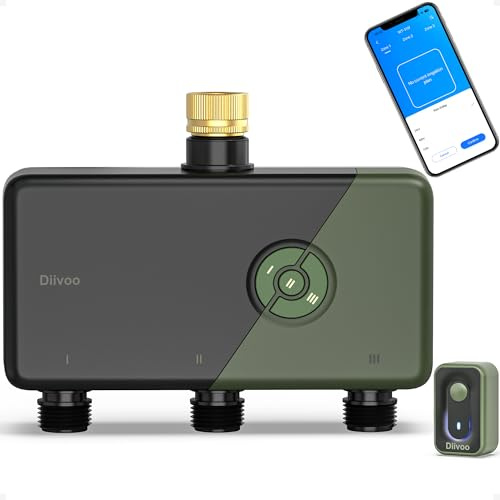 Diivoo WLAN Bewässerungscomputer mit 3 Ausgängen, Messinganschlüssen | 18 Zeitplänen, Smarte Zeitschaltuhr kompatibel mit APP/Alexa/ Google, Regenverzögerung & 2 Modi für Rasen, Garten & Balkon