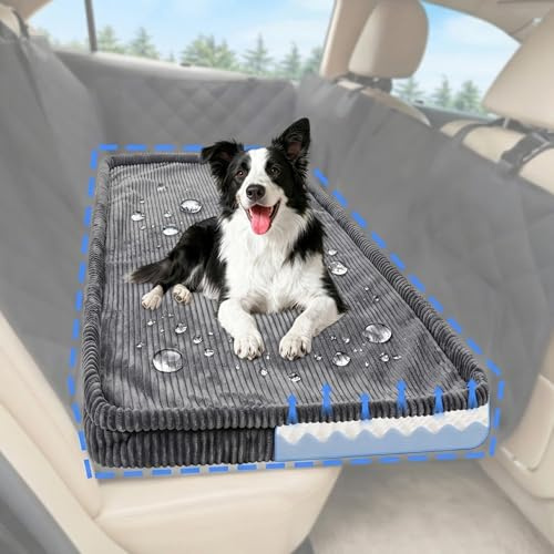Loiion Auto Hundebett Mittelgroße, Hunde Rückbank rutschfest, Dunkelgrau | Hundekissen für Auto Rückbank, Abnehmbar Waschbar Weich Komfortabel Rutschfeste Hundematte Haustierfreundlich 127×62x5cm