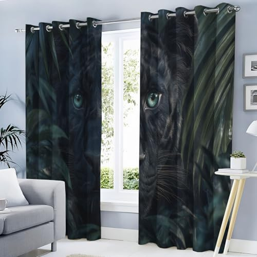 CEDNXOER Dichter Dschungel Vorhänge Schlafzimmer Kinderzimmer, Schwarzer Panther Vorhang 200 cm Lang Blickdicht, 95% Blickdichte Gardinen mit ösen, H 200 x B 70 cm Verdunklungsvorhänge, 2er Set