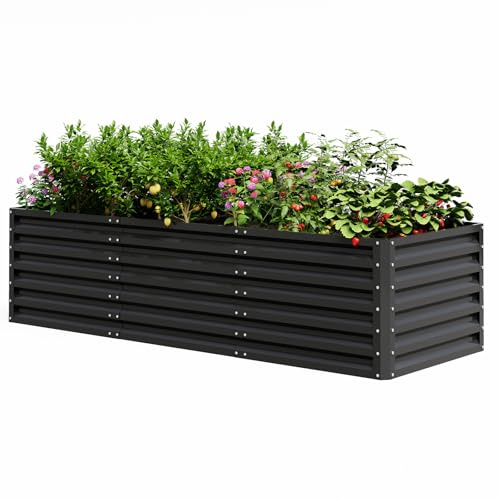 UDPATIO Orto Rialzato da Esterno, 240 x 90 x 60 cm Letto da Giardino Rialzato 1300L, Aiuola Rialzata in Metallo, Orto Rialzato in Acciaio Zincato per Giardino Esterno, per Piante, Fiori, Nero