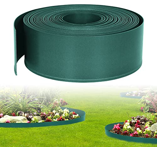Aufun Rasenkante Elastische Beeteinfassung Rund 10m x 12cm Grün | Gartenumrandung Robustes Beetumrandung für Kurven, Unsichtbar Lawn Edging aus stabilem Plastik