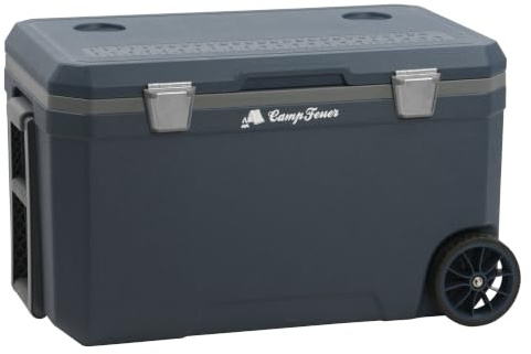CampFeuer Frigorifero da 70 litri con ruote, frigo isolato con manici, frigo portatile, contenitore per ghiaccio, mini frigorifero, contenitore termico, contenitore per snack, refrigeratore per auto e