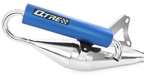 Tecnigas Pot d'échappement Q-Tre chromé / bleu, Tuning Sport compatibles avec Piaggio Zip 50, Zip 2, Zip SP, Zip Base, Fast Rider, SSL (50 cm³/2 temps)