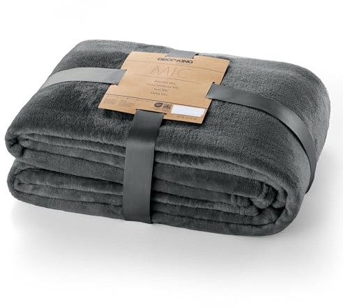 DecoKing Kuscheldecke 220x240 cm grau Decke Microfaser Tagesdecke Fleece weich sanft kuschelig anthrazit Graphit Grey dimgray Charcoal Mic