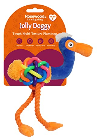 Rosewood Jouet Flamant Robuste aux Textures Multiples pour Chien Rose 36 cm Taille Grand