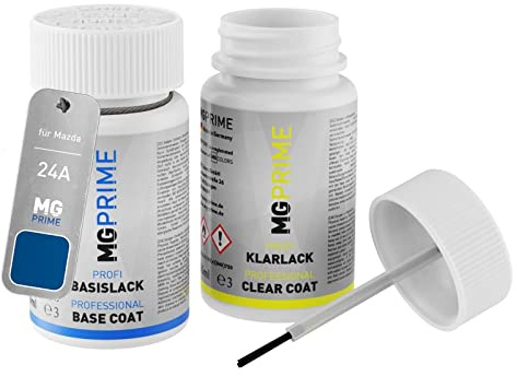 MG PRIME Autolack Lackstift für Mazda 24A Starry Blue Mica + Klarlack | Atlantisblau Mica, Set aus Basislack + Klarlack, Lackfläschchen mit Pinsel, je 50ml
