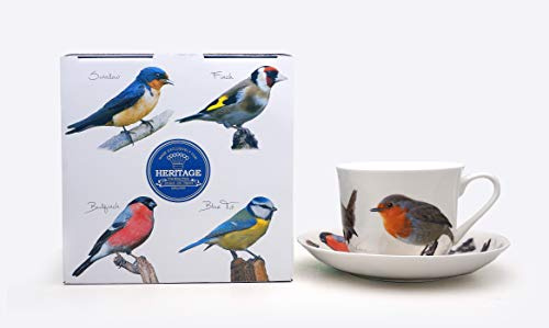 Bone China Breakfast Cup/Saucer Birds Gift Boxed Postage Free UK