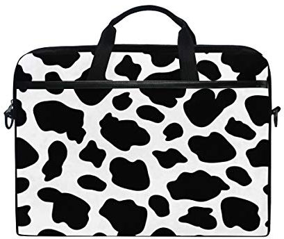 Mnsruu Black White Cow Skin Print 15 inch Laptop Laptop Sleeve Case Briefcase Messenger Notebook Computer Bag Shoulder Strap Handle for Men Women Boy Girls