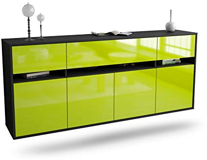 Dekati Sideboard Gainesville hängend (180x77x35cm) Korpus anthrazit matt - Front Hochglanz Grün - Push to Open - Leichtlaufschienen