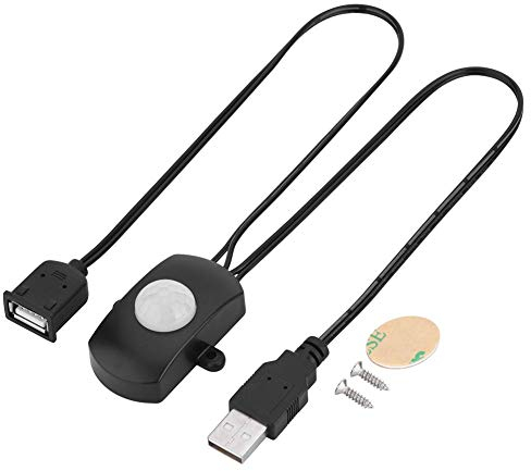 Tosuny PIR Bewegungsmelder Schalter, 4A DC 5-24 V PIR LED Licht Lampe Bewegungsmelder Detektor Automatischer Schalter, USB Schnittstelle, 120 Grad Erfassungswinkel(schwarz)
