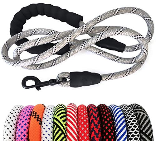 MayPaw Heavy Duty Rope Dog Lead, 3/4/5/6/7/8/10/12/15 FT Nylon Pet Training Leash, Soft Padded Handle Thick Lead for Large Medium Dogs (1/2 x 6', Grey)