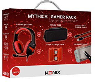 Konix Mythics Gamer Pack Zubehör für Nintendo Switch, Switch Lite und Switch OLED - Kopfhörer - Hülle - Spielebox - Kabel - Gehärtetes Glas