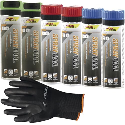 vasalat Markierungsspray Set - Markierspray Neon grün, rot, blau für schnelle und saubere Markierungen, 6 Stück
