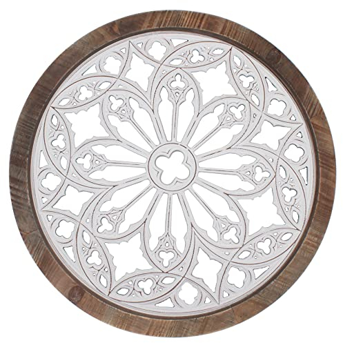 Funly mee Vintage Runde Wanddekoration mit Rahmen, Holzgitter, Wandskulpturen, 65 cm