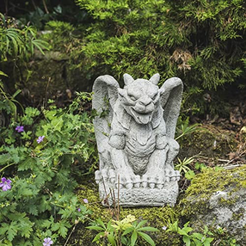 DGS STATUES – Stone Cast, Grotesque, Winged Gargoyle with Horns on Integral Base, Hand Finished, Statue, Sculpture, 20KG