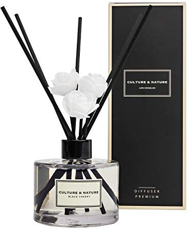 CULTURE & NATURE Reed Diffuser Set 6.7oz (200ml) Black Cherry Scented Diffuser with Sticks Home Fragrance Reed Diffuser for Bathroom Shelf Decor